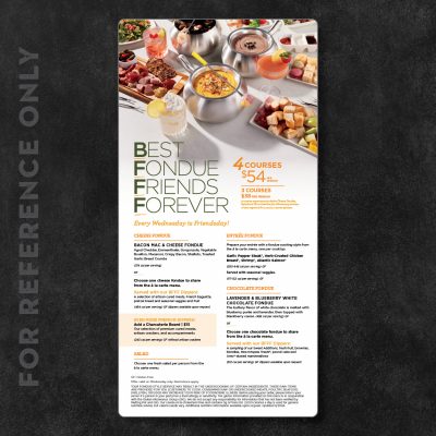 Melting Pot, BFFF, Best Fondue Friends Forever, menu